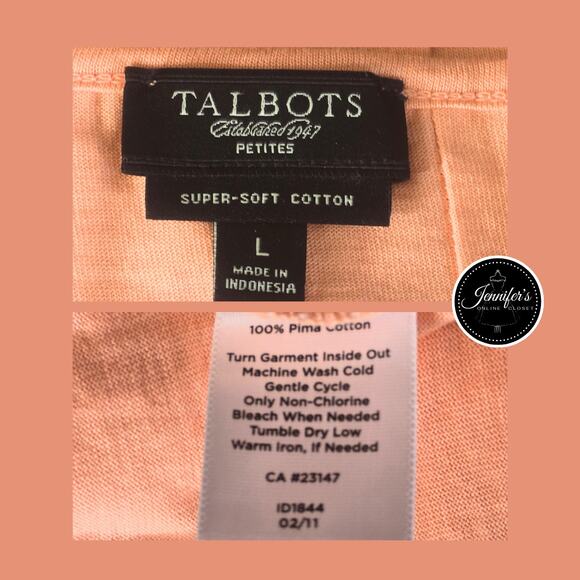 Talbots Petite Coral Scoop Neck Pleated Front and Back Short Sleeve Top Size L - Picture 8 of 10